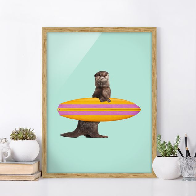 Moderne Bilder mit Rahmen Otter mit Surfbrett