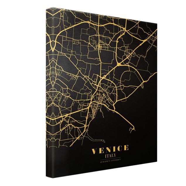 Leinwandbild Gold - Stadtplan Venedig - Klassik Schwarz - Hochformat 3:4