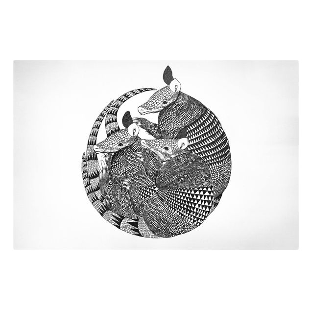 Leinwandbild - Illustration Gürteltiere Schwarz Weiß Muster - Querformat 2:3