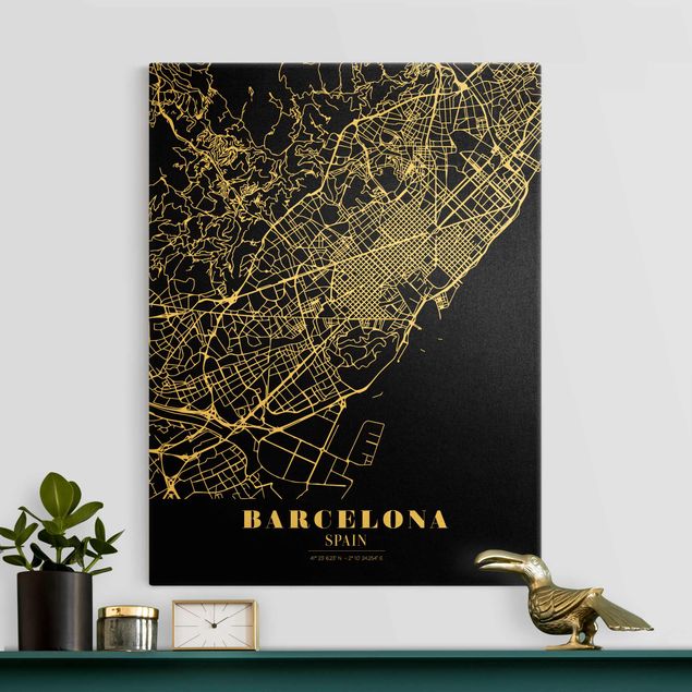 Leinwandbilder Gold Stadtplan Barcelona - Klassik Schwarz