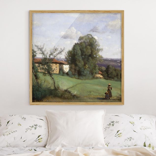 Moderne Bilder mit Rahmen Jean-Baptiste Camille Corot - Ein Bauernhof