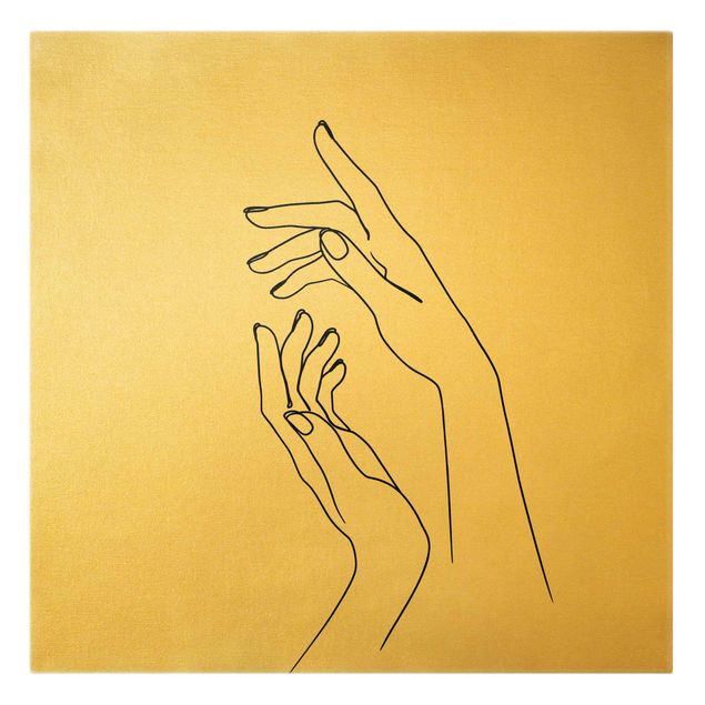 Leinwandbild Gold - Line Art Hände - Quadrat 1:1