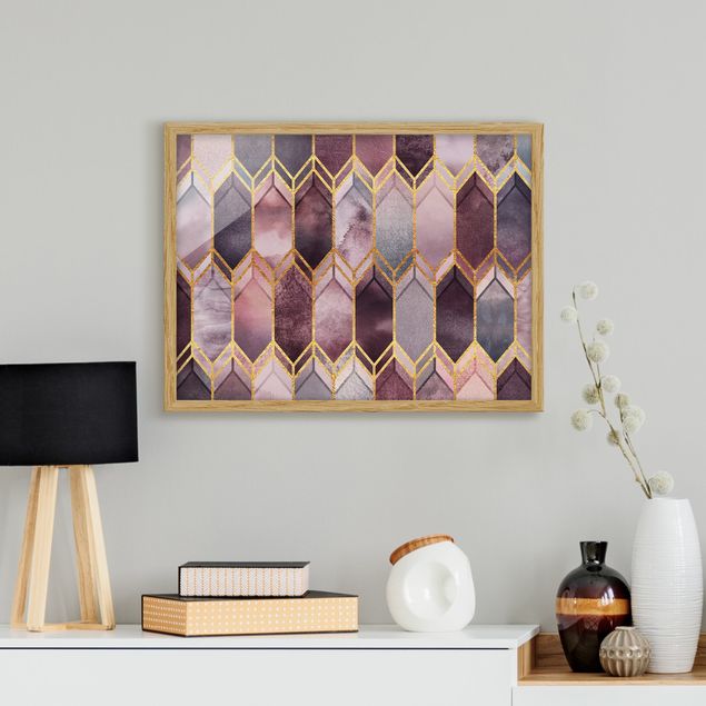 Abstrakte Bilder mit Rahmen Glasmalerei geometrisch Rosé Gold