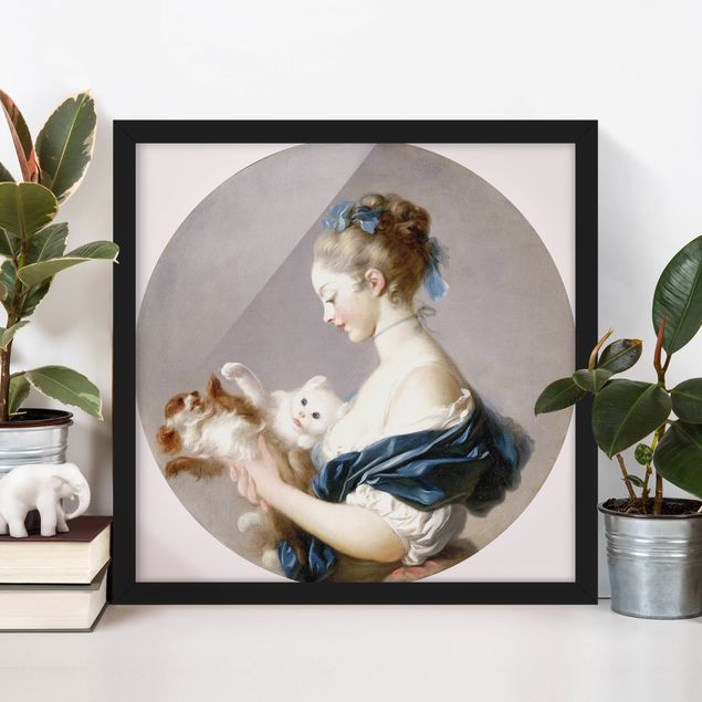 Bild mit Rahmen - Jean Honoré Fragonard - Mädchen mit Hund - Quadrat 1:1