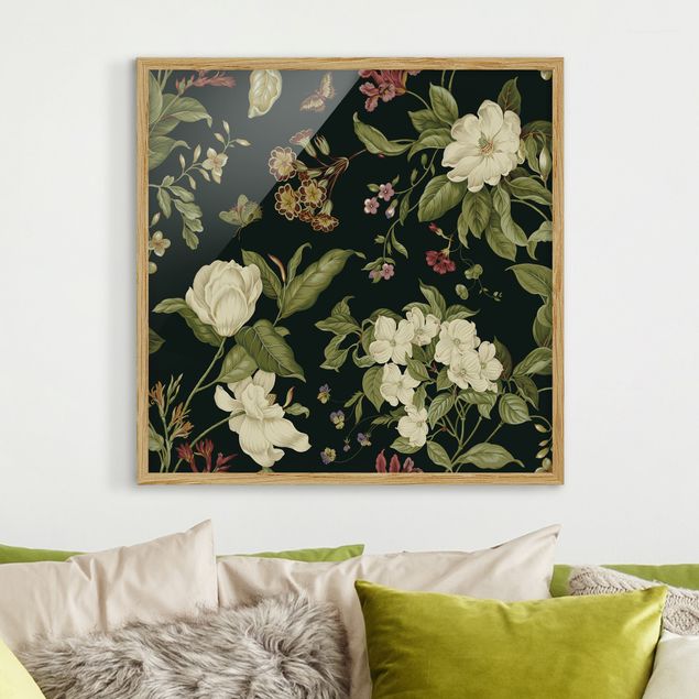 Moderne Bilder mit Rahmen Gartenblumen auf Schwarz I