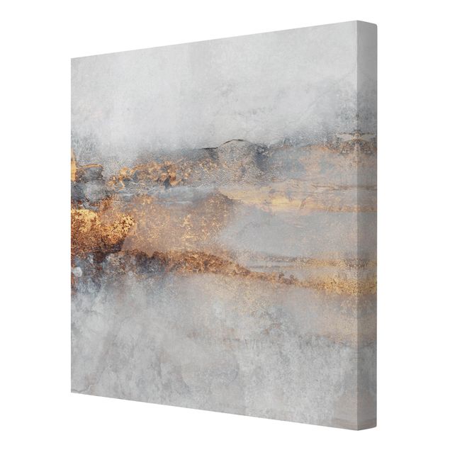 Leinwandbild - Elisabeth Fredriksson - Gold-Grauer Nebel - Quadrat 1:1