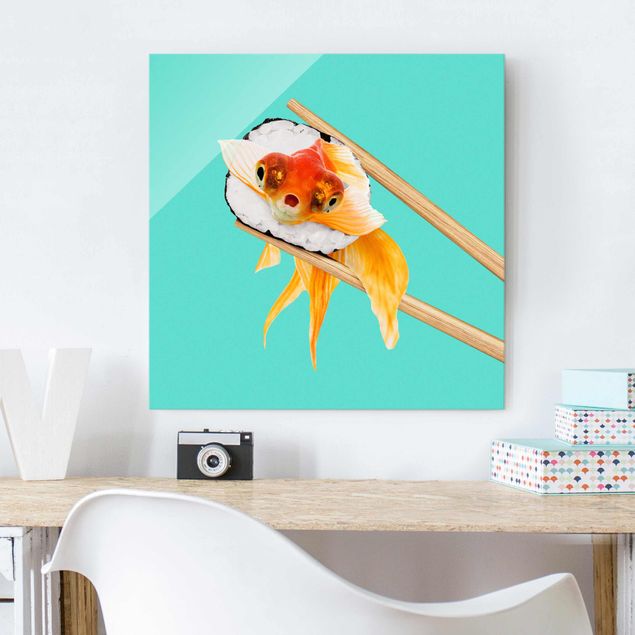Glasbilder XXL Sushi mit Goldfisch