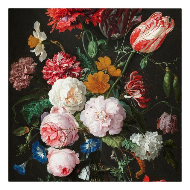 Leinwandbild - Jan Davidsz de Heem - Stillleben mit Blumen in einer Glasvase - Quadrat 1:1