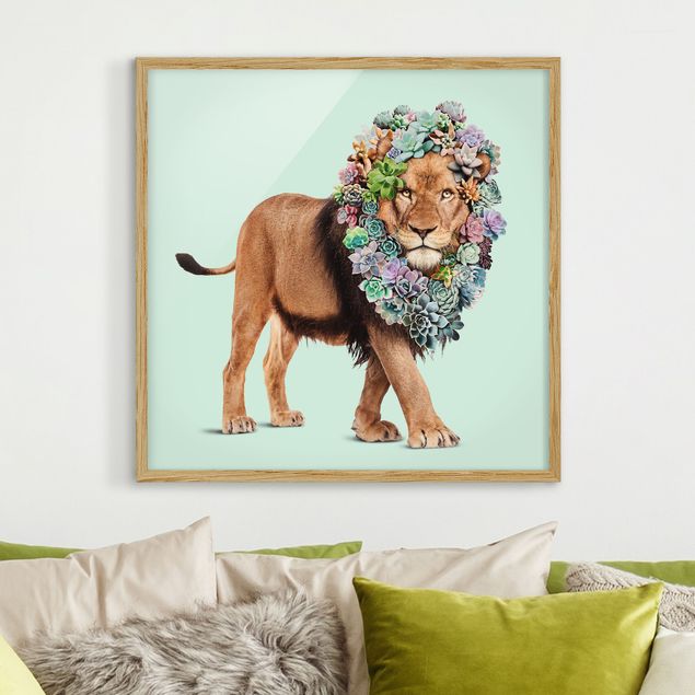 Moderne Bilder mit Rahmen Löwe mit Sukkulenten