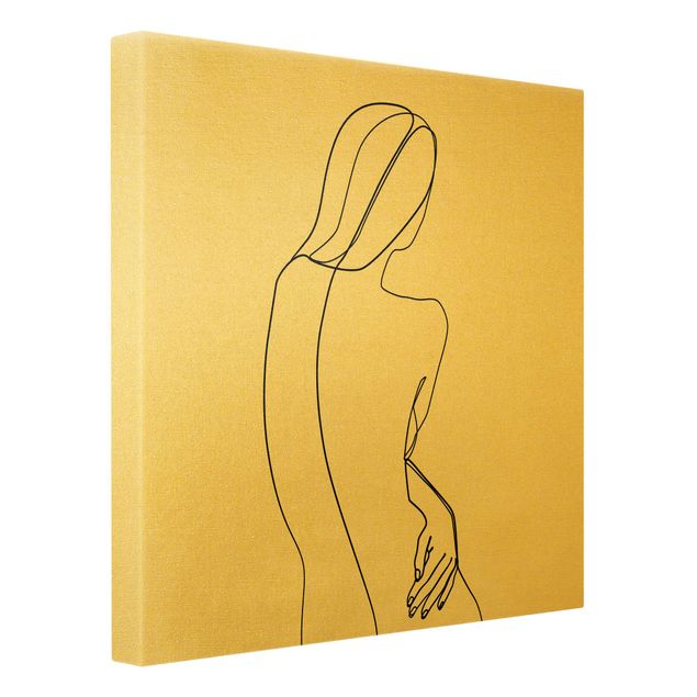 Leinwandbild Gold - Line Art Rücken Frau Schwarz Weiß - Quadrat 1:1