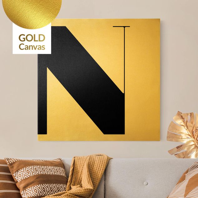 Leinwandbild Gold - Antiqua Letter N - Quadrat 1:1