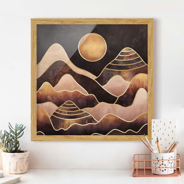 Moderne Bilder mit Rahmen Goldene Sonne abstrakte Berge