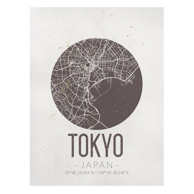 Leinwandbild - Stadtplan Tokyo - Retro - Hochformat 4:3