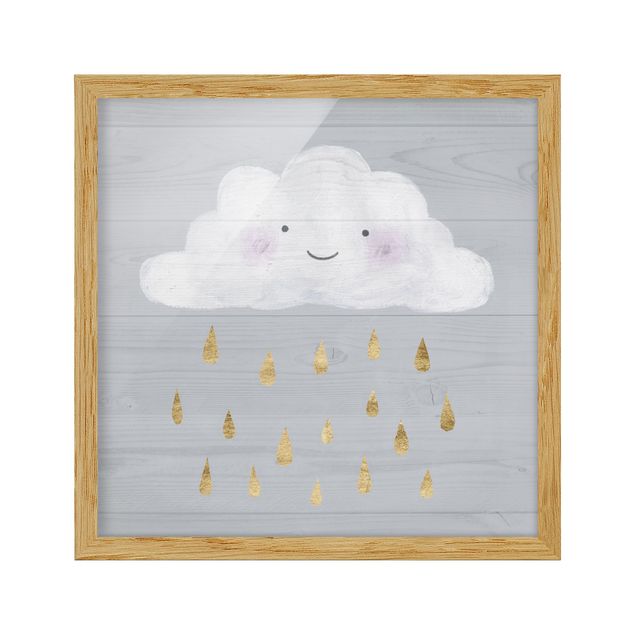 Bild mit Rahmen - Wolke mit goldenen Regentropfen - Quadrat 1:1