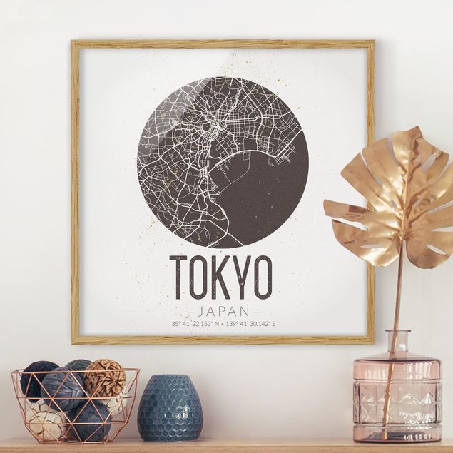 Moderne Bilder mit Rahmen Stadtplan Tokyo - Retro
