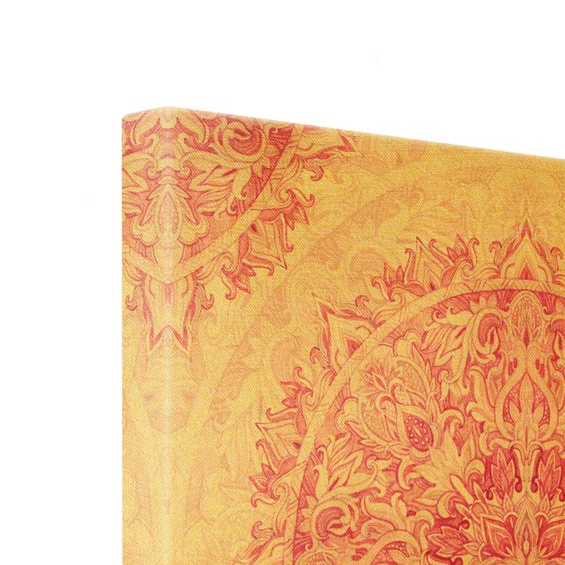 Leinwandbild Gold - Mandala Aquarell Ornament Muster pink - Quadrat 1:1
