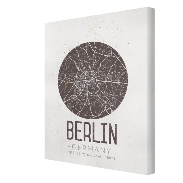 Leinwandbild - Stadtplan Berlin - Retro - Hochformat 4:3
