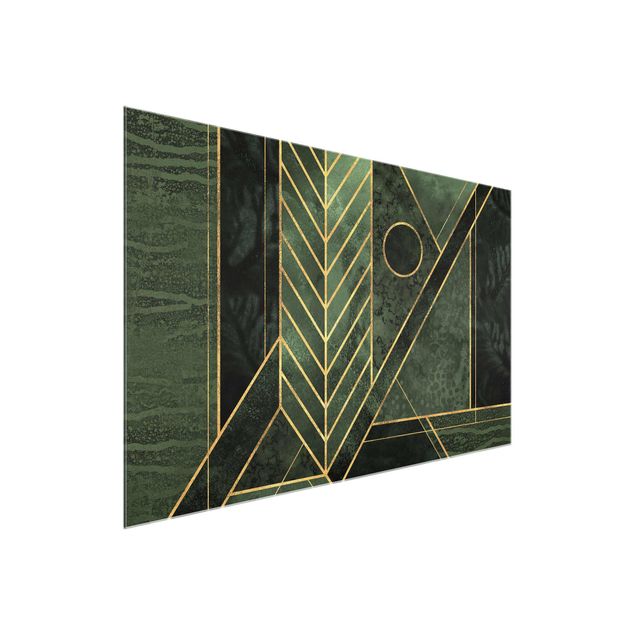 Glasbild - Geometrische Formen Smaragd Gold - Querformat 2:3