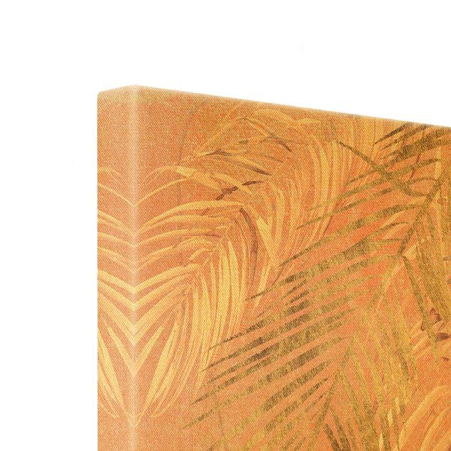 Leinwandbild Gold - Palmenblätter Rosa und Gold I - Quadrat 1:1