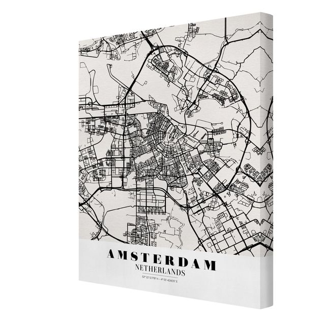 Leinwandbild - Stadtplan Amsterdam - Klassik - Hochformat 4:3