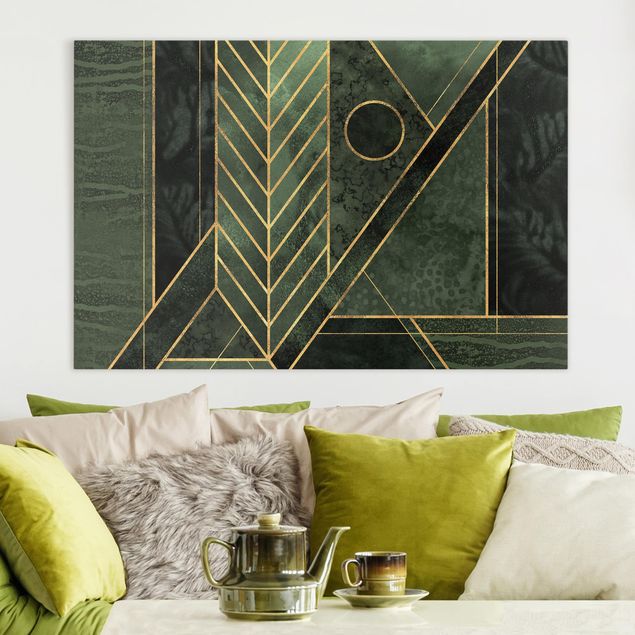 Leinwandbild - Geometrische Formen Smaragd Gold - Querformat 2:3