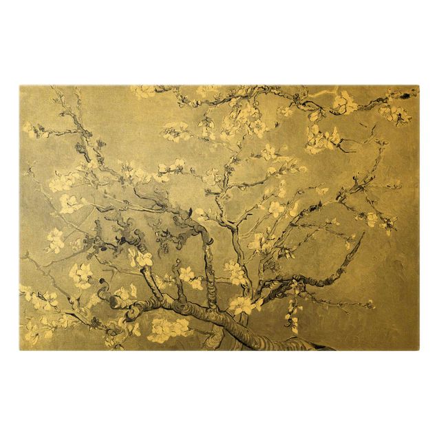 Leinwandbild Gold - Vincent van Gogh - Mandelblüte Schwarz-Weiß - Querformat 2:3
