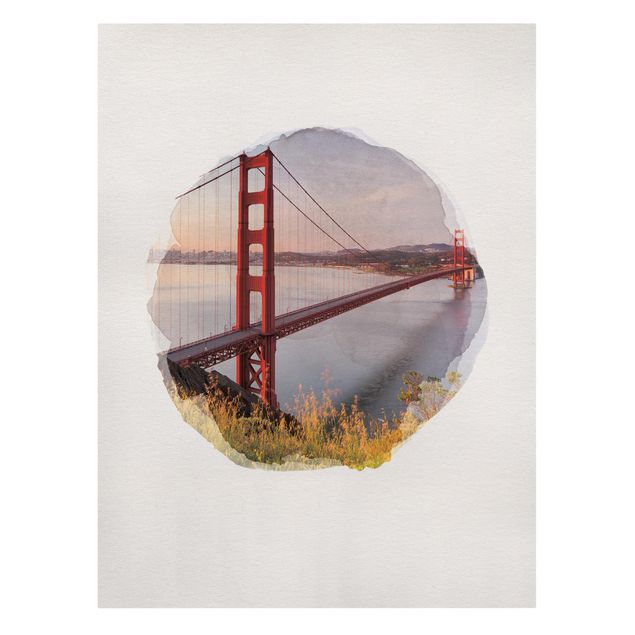 Leinwandbild - Wasserfarben - Golden Gate Bridge in San Francisco - Hochformat 4:3