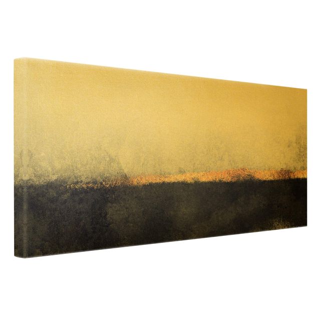 Leinwandbild Gold - Elisabeth Fredriksson - Abstrakter Goldener Horizont Schwarz Weiß - Querformat 1:2
