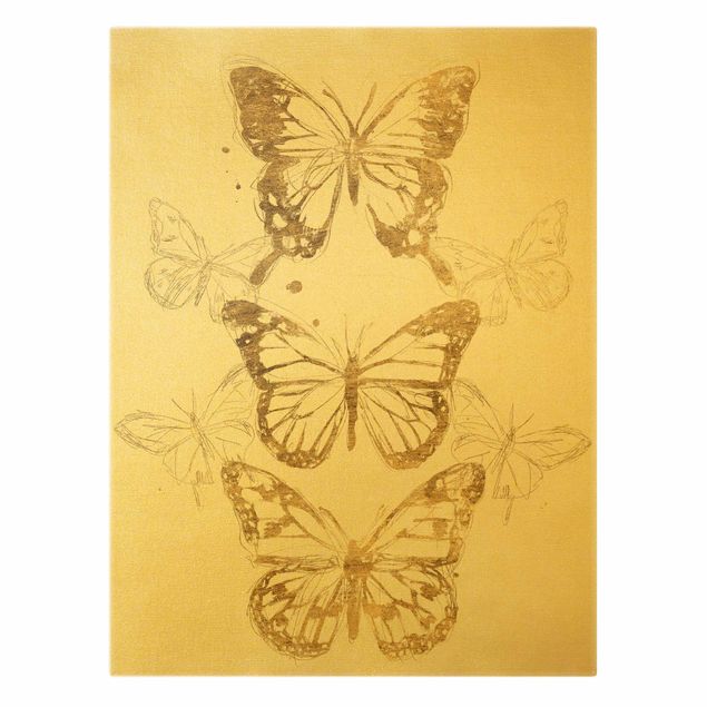 Leinwandbild Gold - Schmetterlingskomposition in Gold I - Hochformat 3:4