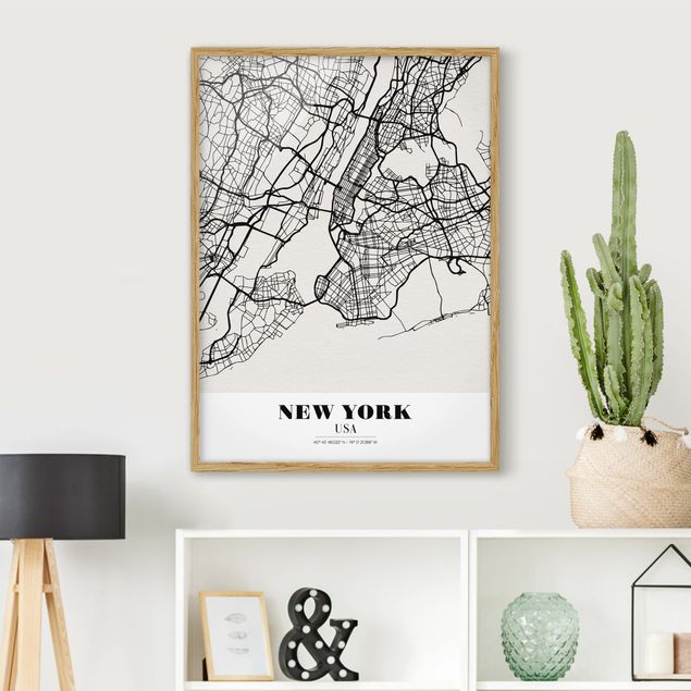 Sprüche Bilder mit Rahmen Stadtplan New York - Klassik