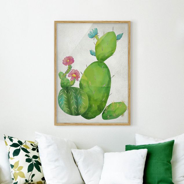 Moderne Bilder mit Rahmen Kaktusfamilie rosa türkis