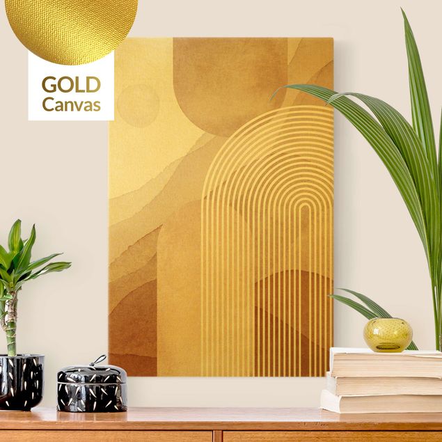 Leinwandbild Gold - Geometrische Formen - Regenbogenlandschaft - Hochformat 3:2