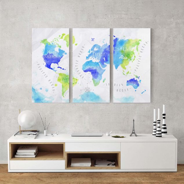 Leinwandbilder Weltkarte Aquarell blau grün