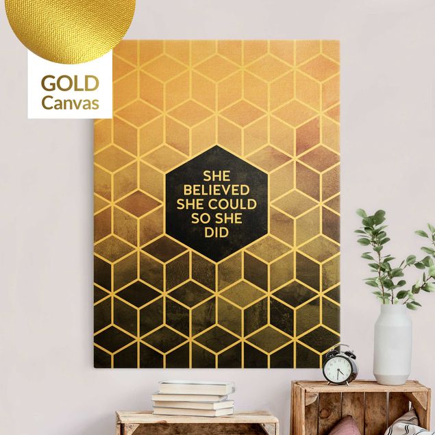 Leinwandbild Gold - Elisabeth Fredriksson - Goldene Geometrie - She Believed She Could - Hochformat 4:3