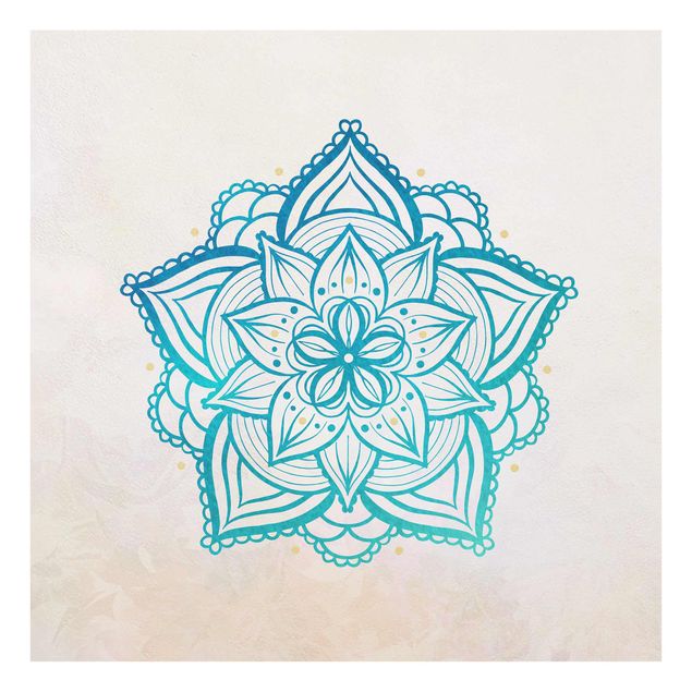 Glasbild - Mandala Illustration Mandala gold blau - Quadrat 1:1