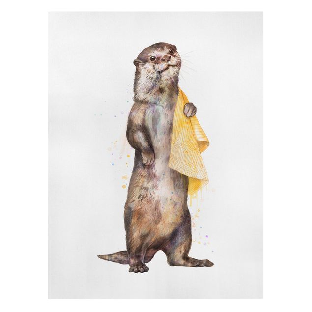 Leinwandbilder kaufen Illustration Otter mit Handtuch Malerei Weiß