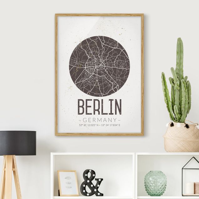 Moderne Bilder mit Rahmen Stadtplan Berlin - Retro