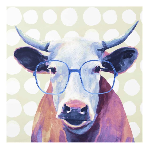 Glasbild - Bebrillte Tiere - Kuh - Quadrat 1:1