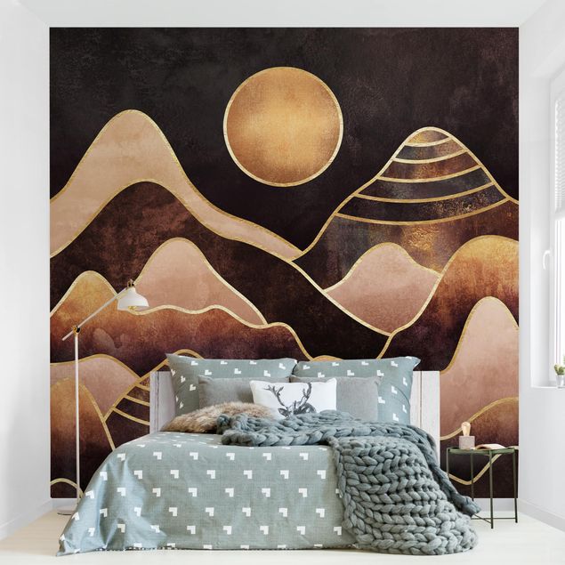 Design Tapeten Goldene Sonne abstrakte Berge