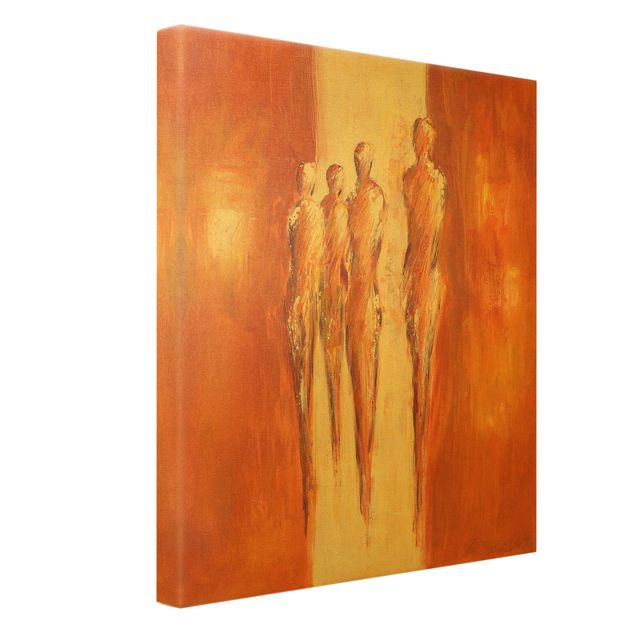 Leinwandbild Gold - Vier Figuren in Orange 02 - Hochformat 3:4