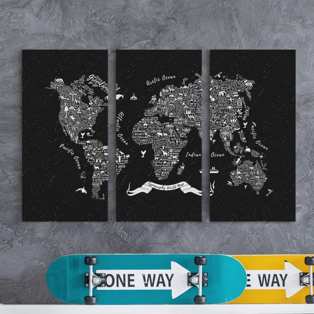 Leinwand mit Spruch Typografie Weltkarte schwarz