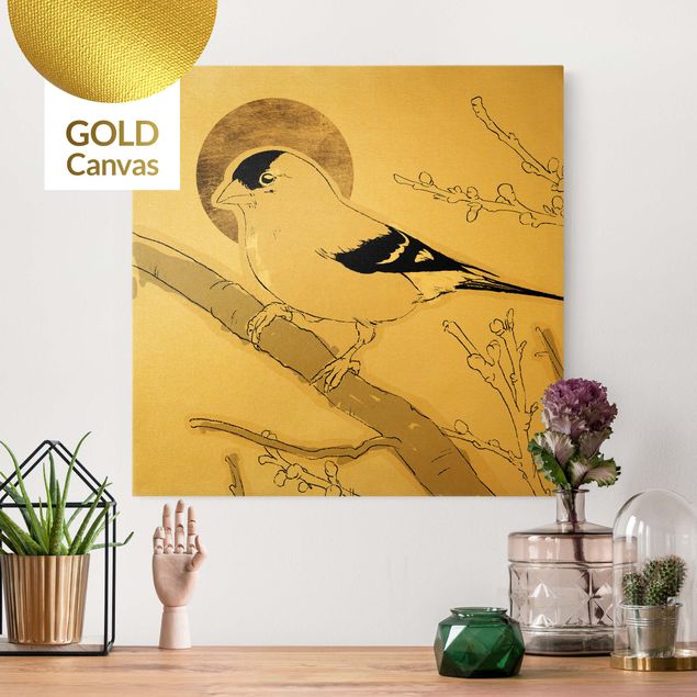Leinwandbild Gold - Vogel vor goldener Sonne II - Quadrat 1:1