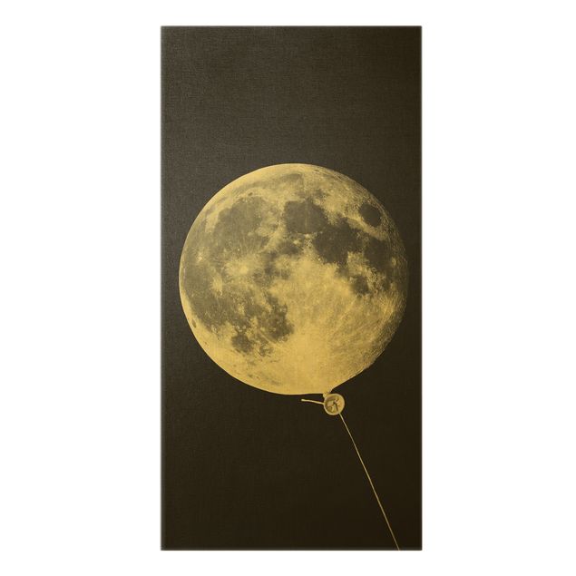 Leinwandbild Gold - Luftballon mit Mond - Hochformat 1:2