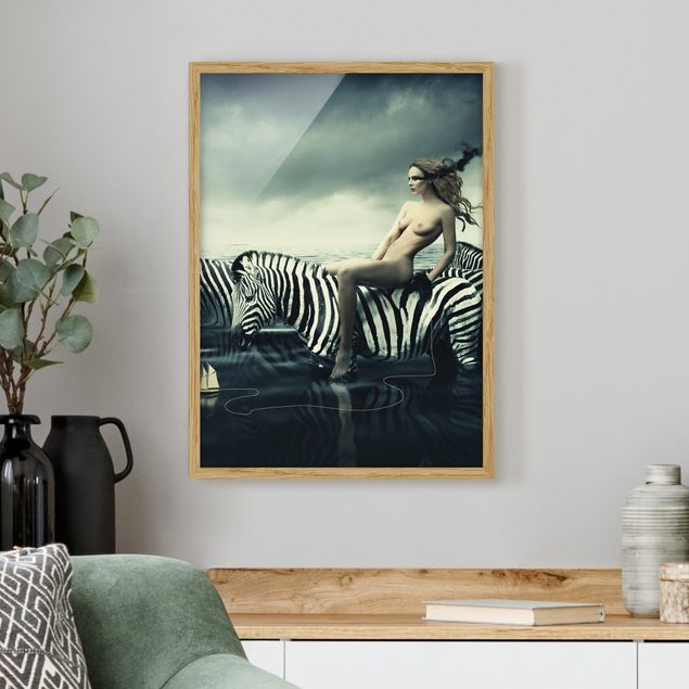 Moderne Bilder mit Rahmen Frauenakt mit Zebras