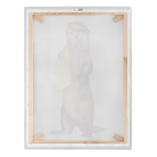 Leinwandbild - Illustration Otter mit Handtuch Malerei Weiß - Hochformat 4:3
