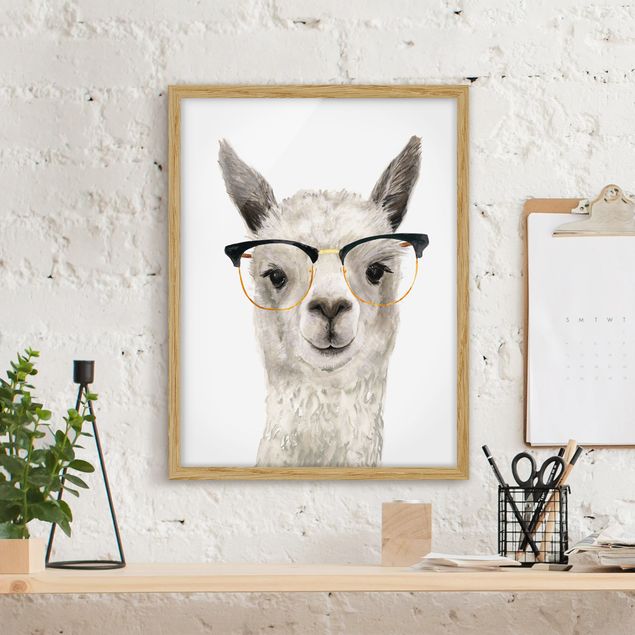 Moderne Bilder mit Rahmen Hippes Lama mit Brille I