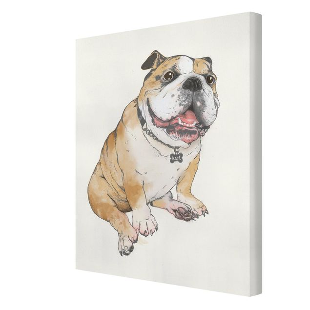 Leinwandbild - Illustration Hund Bulldogge Malerei - Hochformat 4:3