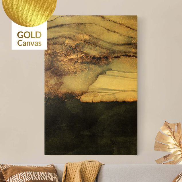 Leinwandbild Gold - Goldener Marmor gemalt - Hochformat 2:3
