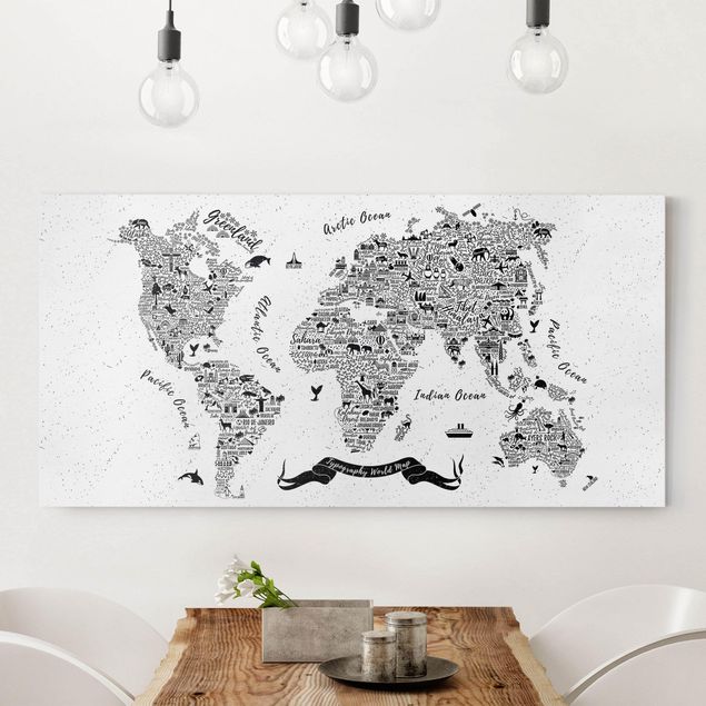 Weltkarte Leinwandbild Typografie Weltkarte weiß