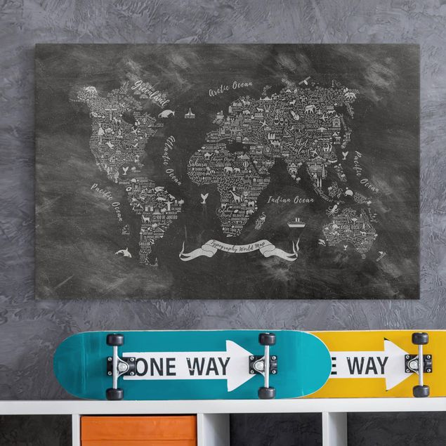 Leinwandbild Weltkarte Kreide Typografie Weltkarte